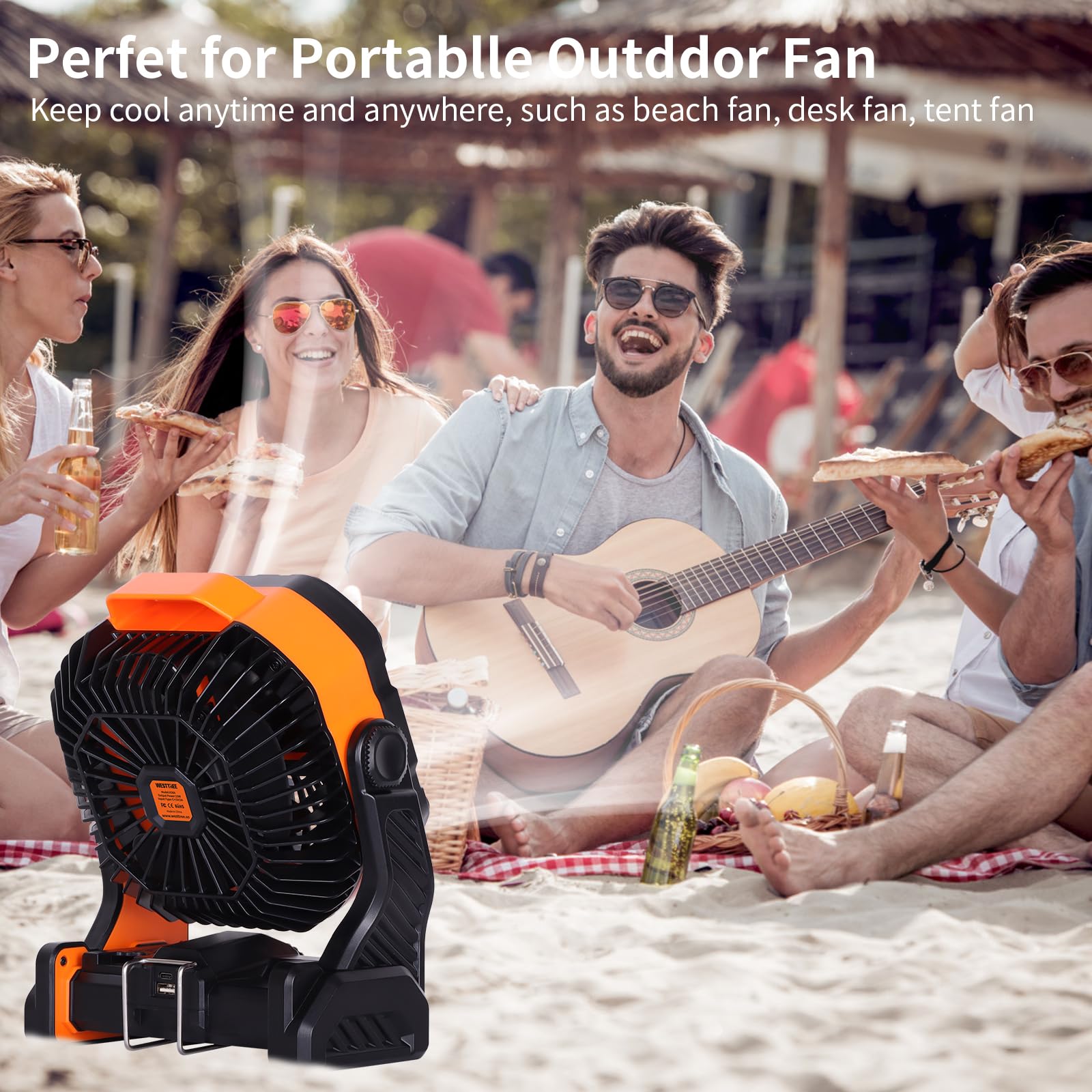20000mAh Battery powered fan Camping Fan essentials Portable fan Battery OperatedRechargeable Outdoor Tent with Light & Hook Personal USB Desk for Camping,Orange