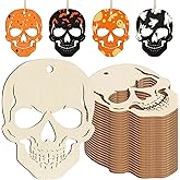 Wooden Halloween Ornaments to Paint Fall Decoration Cutouts Unfinished 24PCS 3.5 inches, DIY Blank Unfinished Wood Dia De Los Muertos Altar Ghost Skeleton Ornament for Home Harvest Crafts Hanging
