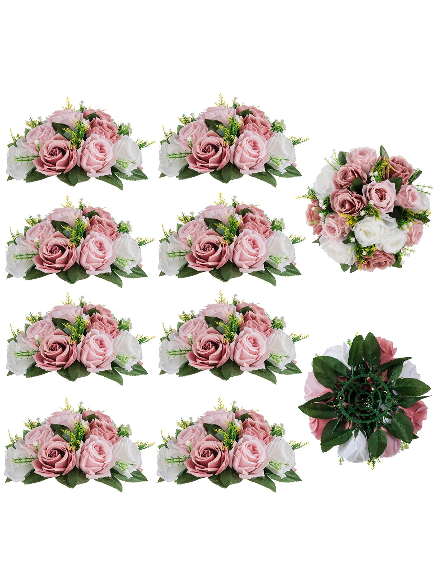 Photo 1 of BLOSMON Dusty Rose Flowers Centerpieces: 10 Pieces Pink Roses Artificial Flowers Balls for Wedding Dinning Table - Fake Silk Kissing Floral Arrangement for Home Party Event Decor