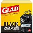 Glad Black Garbage Bags - Large 90 Litres - ForceFlex, Drawstring, 60 Trash Bags, Made in Canada of Global Components