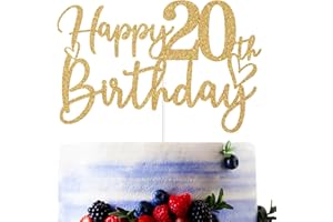 SRIBURCIO Gold Glitter Happy 20th Birthday Cake Topper, Cheers to 20 Years/Level 20 Unlocked, Funny 20th Birthday Party Decorations Supplies
