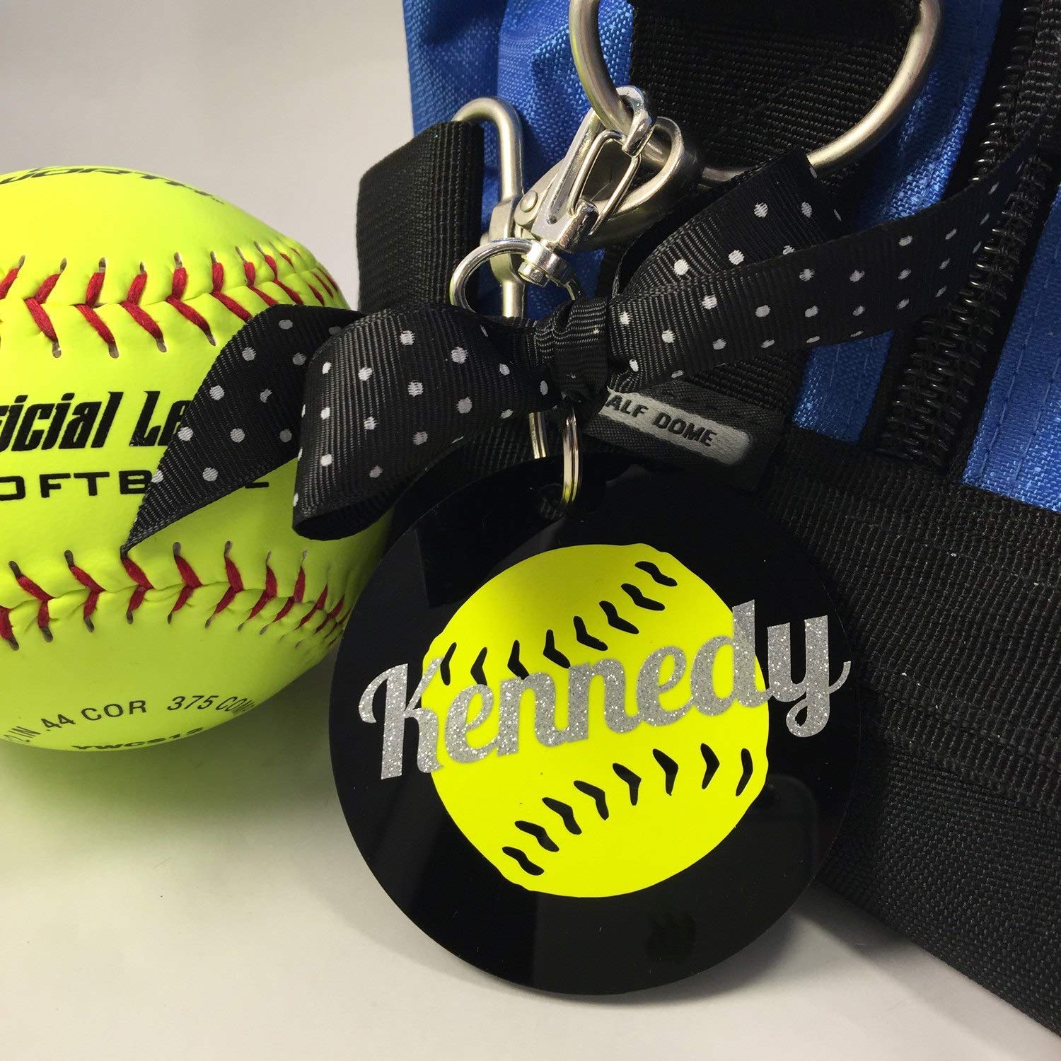Softball Bag Tag on Black Acrylic Personalized with Your