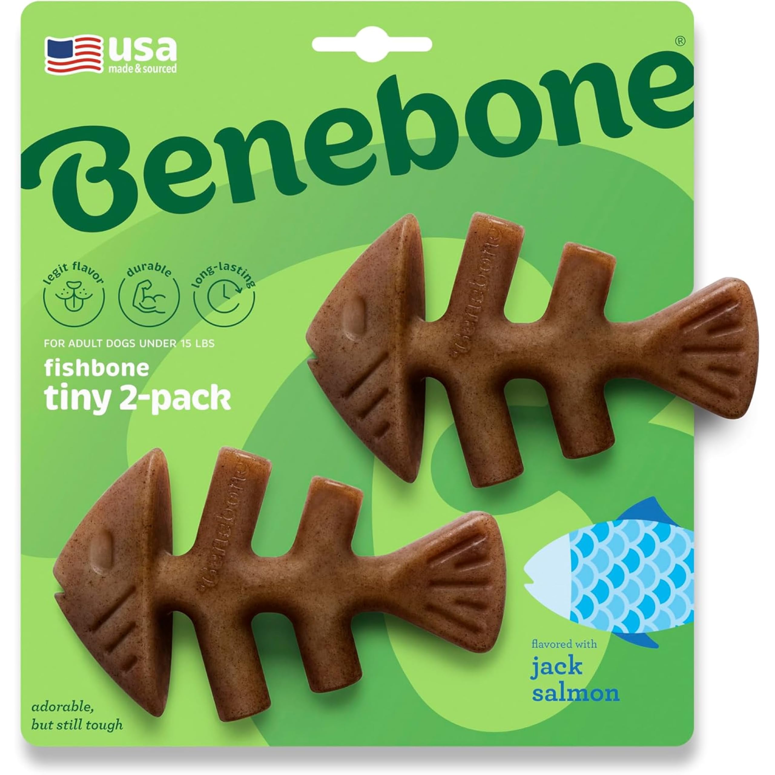 Benebone Durable Fishbone Dog Chew Toy for Aggressive Chewers, Jack Salmon, Tiny 2-Pack, Made in USA — image 1