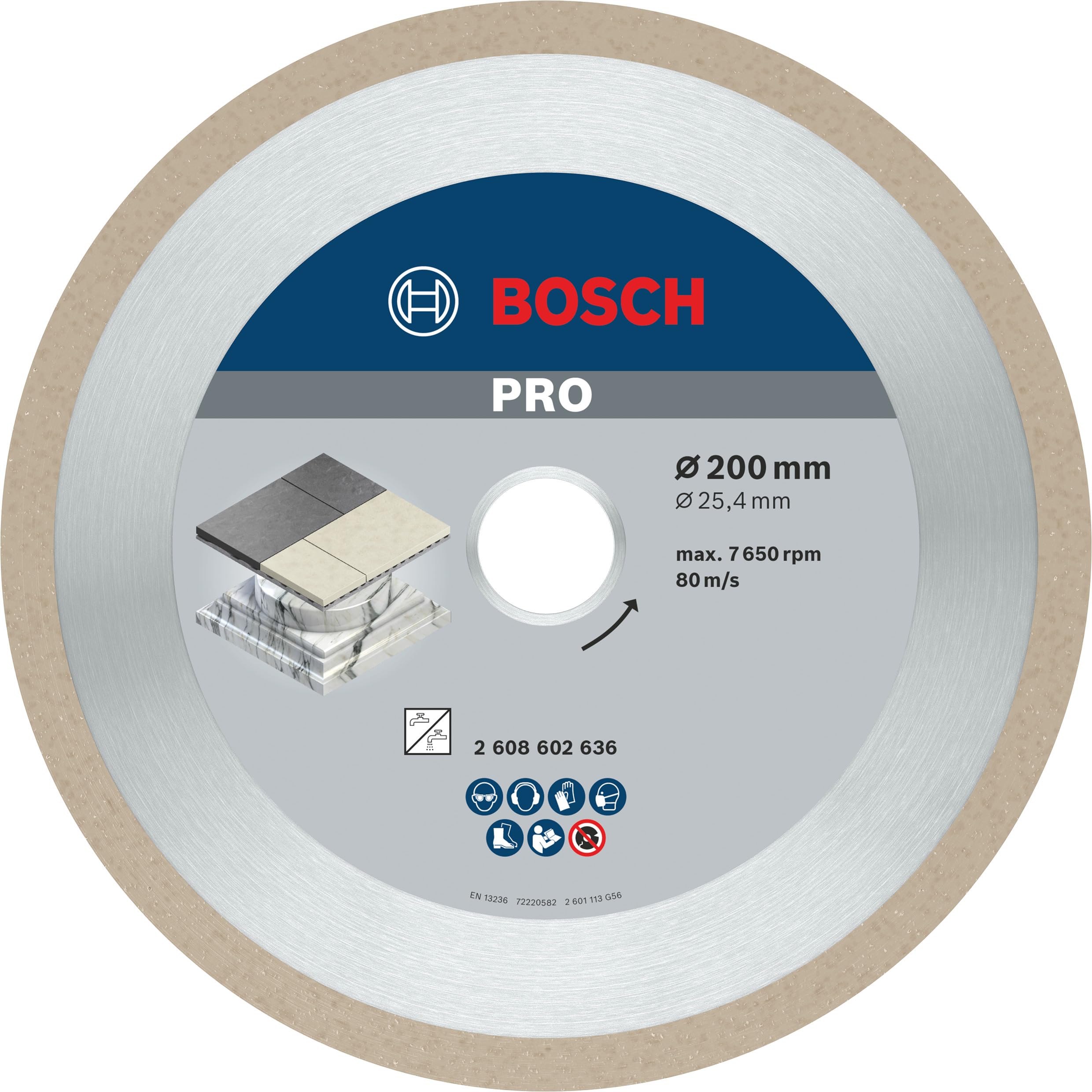 Bosch 1x PRO Ceramic Diamond Cutting Disc for Bore 25.4 and Tile Cutters (for Tiles, Hard tiles, Ø 200 mm, Professional Accessory Table Saw)