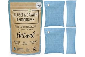 ELLIS HARPER Closet and Drawer Deodorizer Bags (4 Pack) - Naturally Absorbs and Eliminates Closet Odors- 2 XL Closet Deodorizers and 2 Drawer Deodorizers - Unscented and Organic Charcoal Closet Odor Eliminator