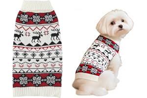 LANYARCO White Red Ugly Vintage Knit Reindeer Holiday Festive Christmas Dog Sweater for Small Dogs, Small (S) Back Length 12"