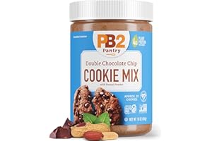 PB2 Pantry Double Chocolate Chip Cookie Mix - 16oz Jar | Certified Vegan, Gluten Free, Non-GMO, 4g Plant Protein Per Cookie