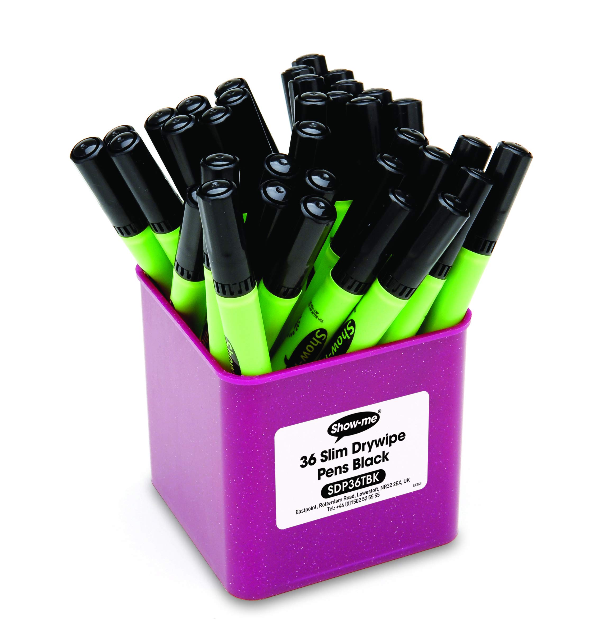 Show-me SDP36TBK Medium Tip Dry wipe Pens, Classroom Tub, Black (Pack of 36)