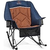 RED CREAT 400lbs Rocking Camping Chair, Oversized Heavy Duty XL Folding Rocker for Adults, Padded High Back Big & Tall Support, with Cup Holders & Carry Bag for RV, Lawn, Patio & Sports