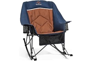 RED CREAT Oversized Rocking Camping Chair Heavy Duty XL for Adults Outdoor, High Back Padded Folding Rocker Chair Big and Tall with Cup Holder 400lb Capacity for Sports Lawn and Outside Use (Navy)
