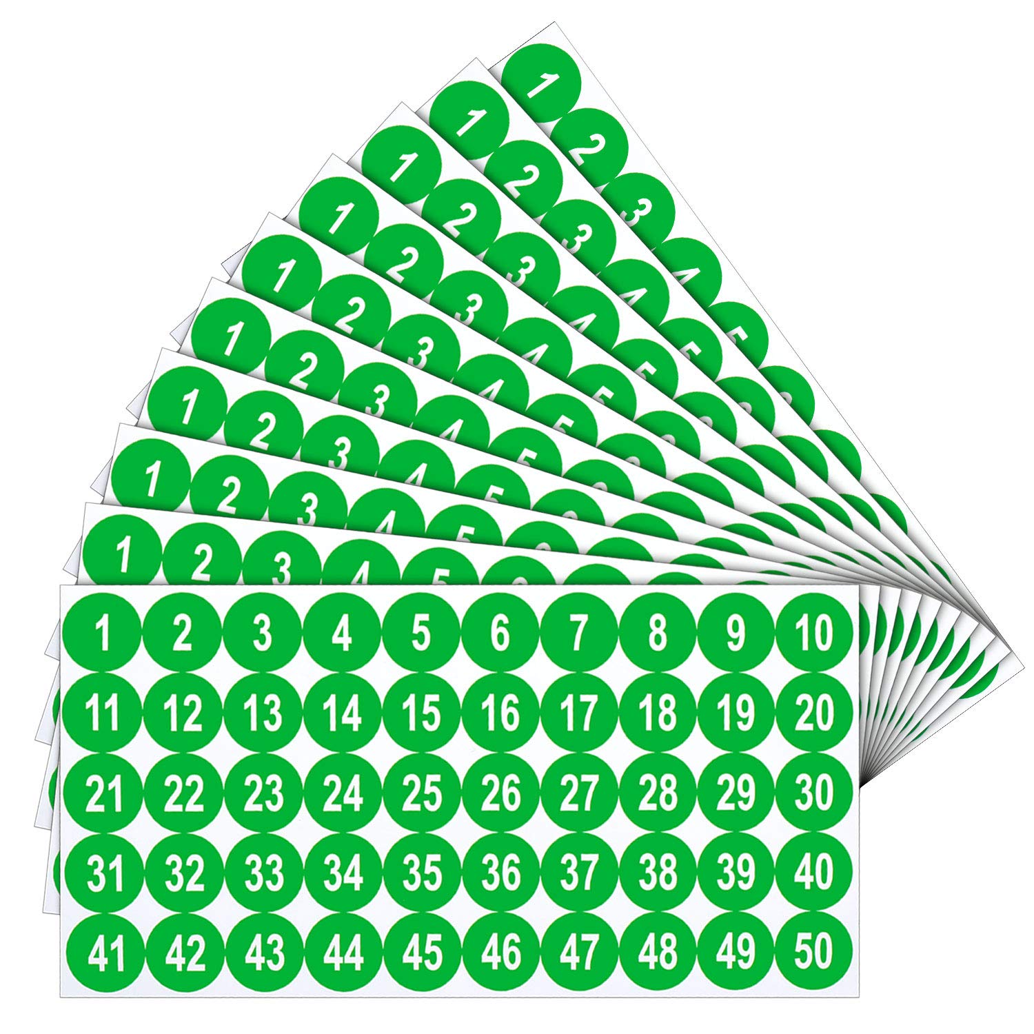 10 Sheets 1 to 50 Number Stickers Vinyl Consecutive Number Stickers 1 Inch Self-Adhesive Decal for Indoor and Outdoor Waterproof Labels Number Inventory Stickers for Inventory Classification (Green)
