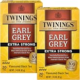 Twinings Earl Grey Tea Extra Strong 2-Pack &ndash; A Bright and Zesty Black Tea Infused with Citrus Bergamot Flavours, Caffeinated Tea Bags, Individually Wrapped, 20 Count Ea