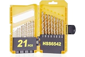Professional Drill Bit Set, Longmate 21-Piece HSS6542 Twist Drill Bit Set Including Size 1/16"-3/8", M2 Twist Drill Bits for Metal, Copper, Aluminum and Casting Iron Drilling in Durable Storage Case