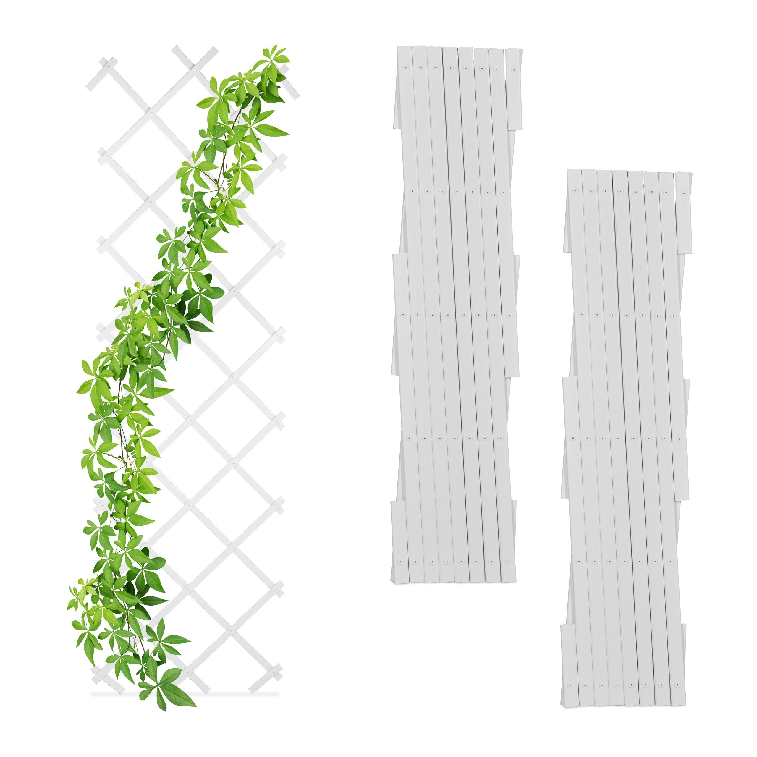 Relaxdays Garden Trellis, Set of 3, Extendable, Support for Climbing Plants, Garden & Balcony, 180 cm, Plastic, White