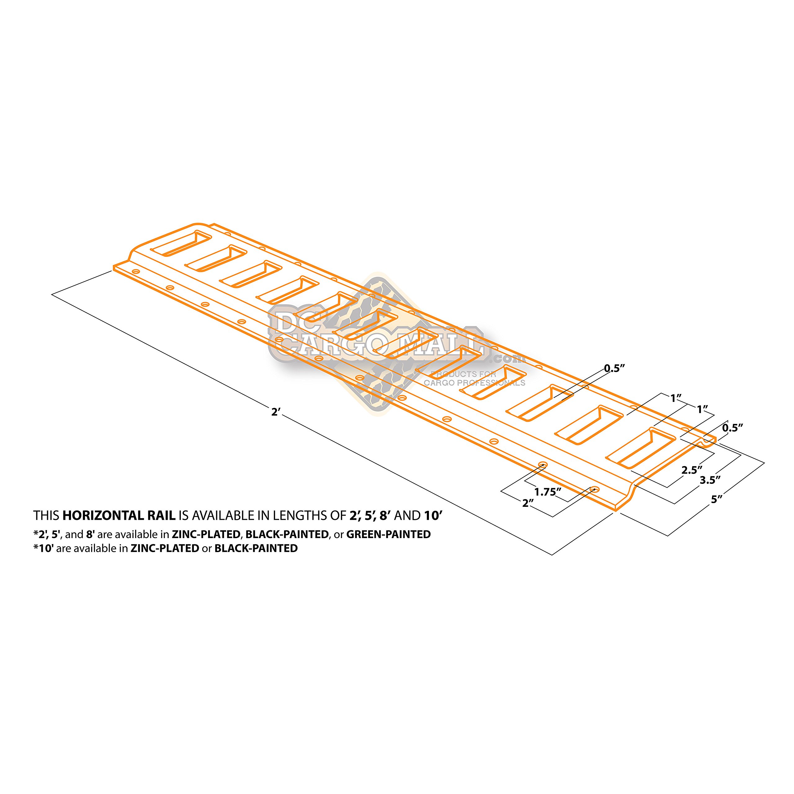 Five 8-ft E Track Tie-Down Rail, Powder-Coated Steel ETrack TieDowns, Horizontal 8' E-Tracks, Pack of 5 Bolt-On Tie Down Rails for Cargo on Pickups, Trucks, Trailers, Vans