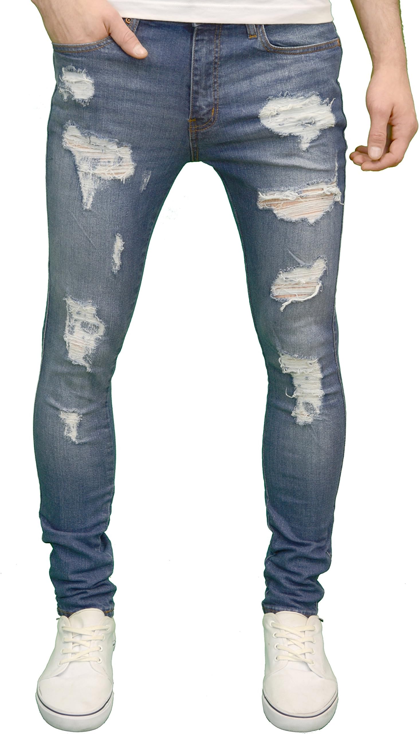 Razor Mens Stretch Super Skinny Ripped Distressed Jeans