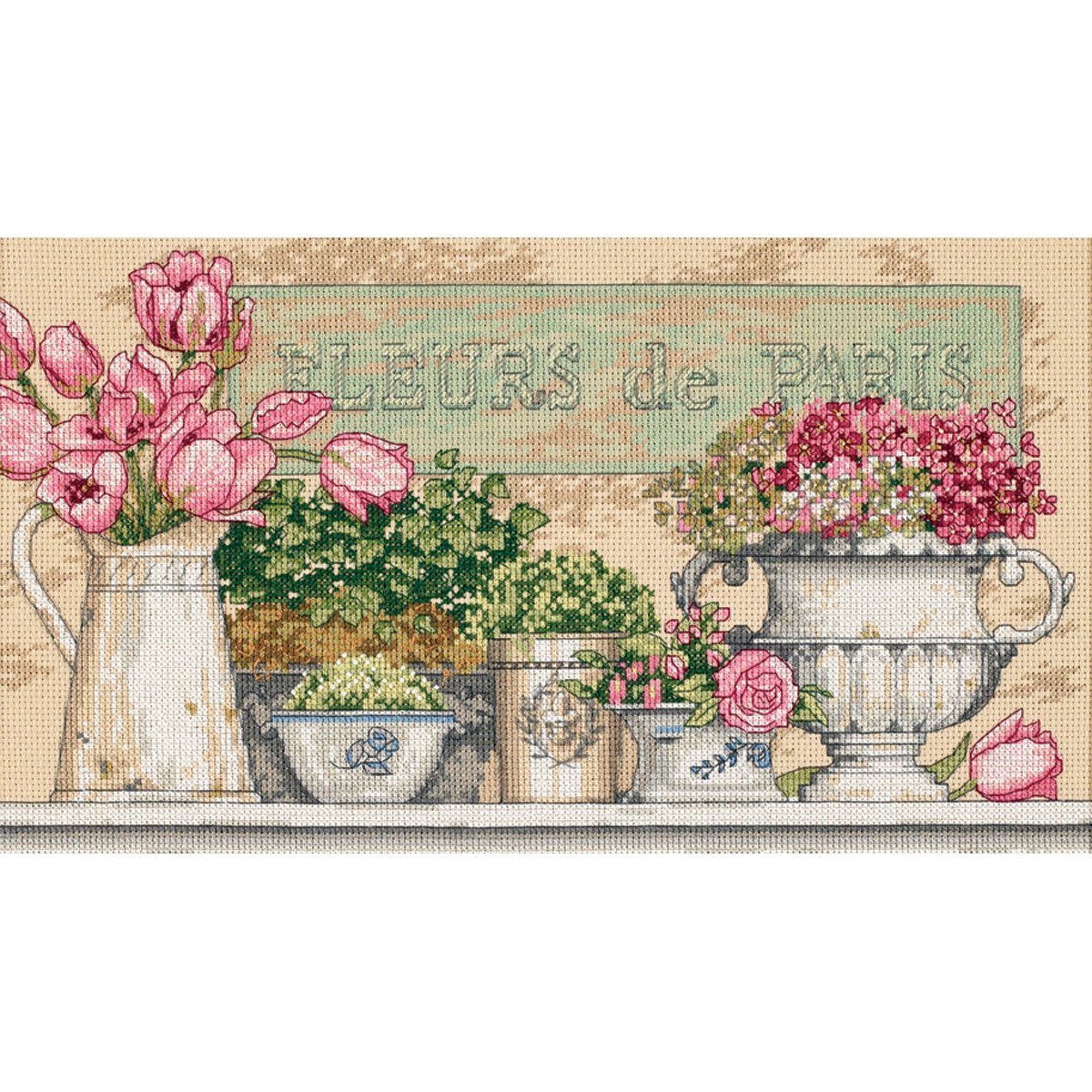 DIMENSIONS 35204 Flowers of Paris, Beige, 14" X 8"
