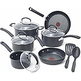 T-fal Ultimate Hard Anodized Nonstick Cookware Set 12 Piece, Oven Broiler Safe 400F, Lid Safe 350F, Kitchen Cooking Set w/ Fr