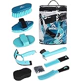 Shinewell 8-piece Horse Grooming Kit, Complete Horse Brush Set | Great Starter Grooming Set, Equine Grooming Tools for Shedding &amp; Daily Care, Hoof Pick, Coat, Mane &amp; Tail Grooming, Blue