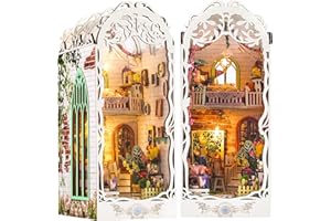 GEMOWN DIY Book Nook Kit - Bookend Diorama with LED - 3D Wooden Puzzle DIY Miniature House Kits - Bookshelf Insert Decor - Booknook Dollhouse Crafts Hobbies Gifts for Adults (Garden House)