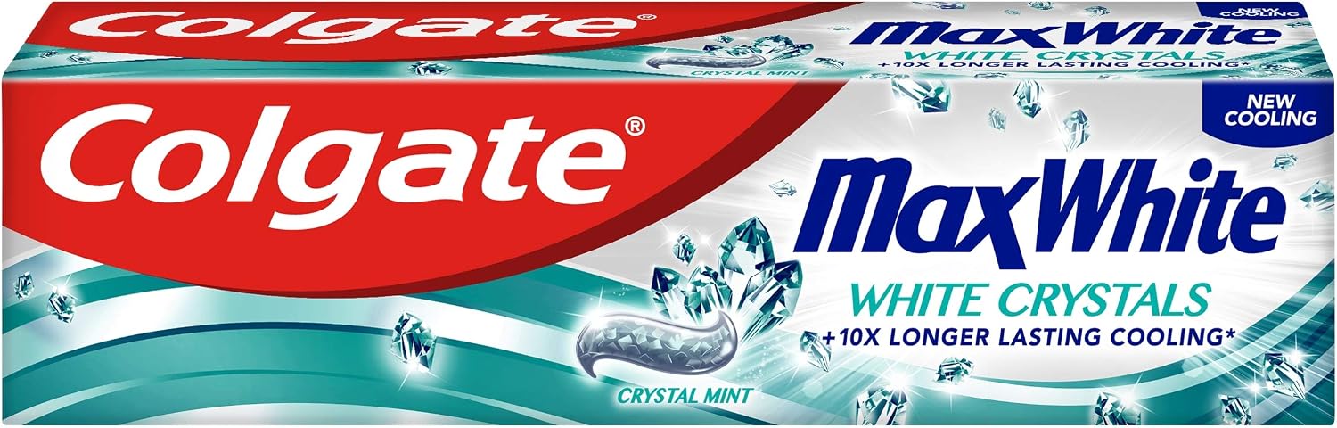 Colgate Max White White + Crystals Toothpaste 75ml, Freshness Powered by UltraFreeze, 10x Longer-Lasting