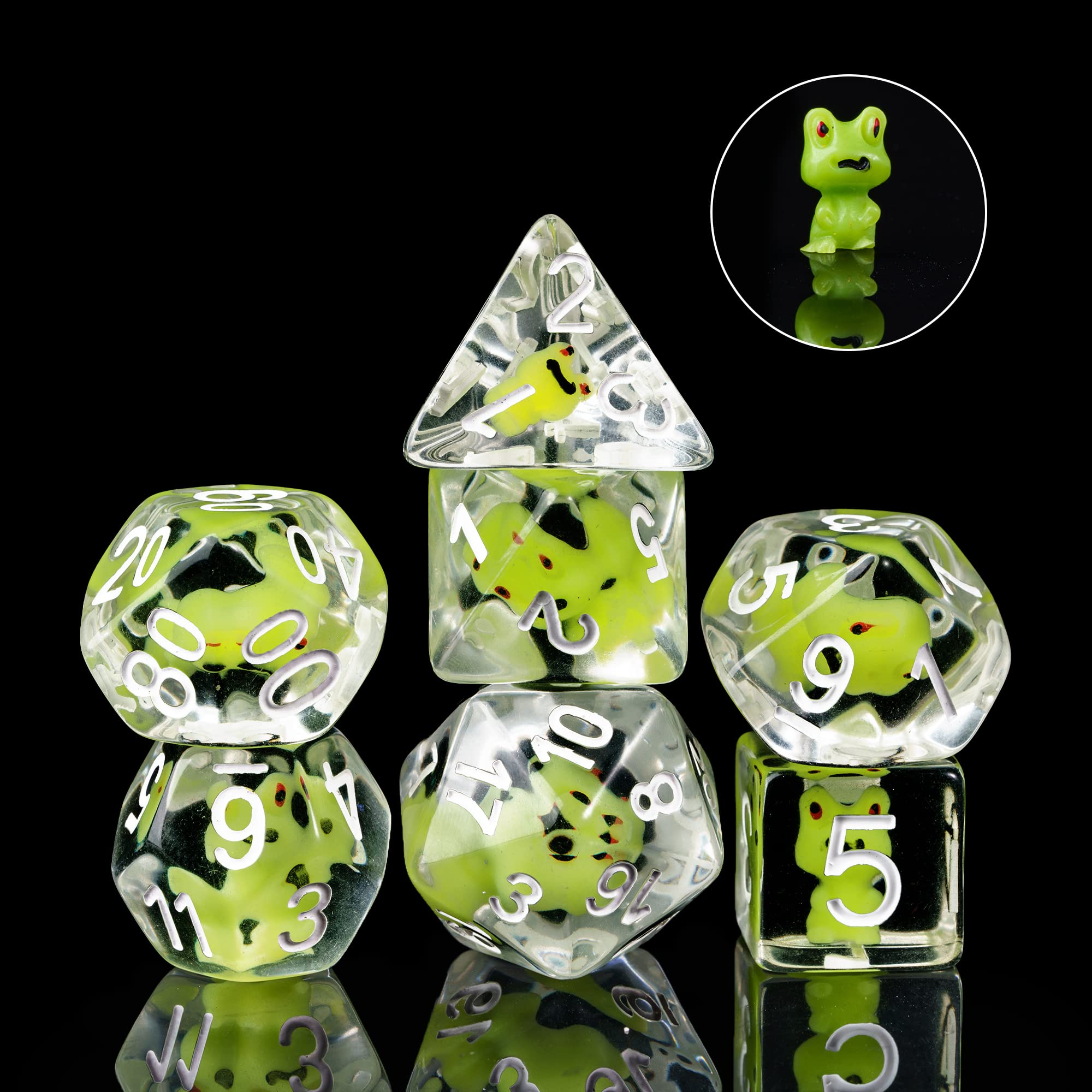 cusdie 7-Die DND Dice, Polyhedral Dice Set Filled with Animal, for Dungeons and Dragons Role Playing Game D&D Dice (Green Frog) — image 1
