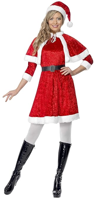 Smiffys, Damen Weihnachtsfrau Kostüm, Kleid, Cape, Mütze und Gürtel, Größe: M, 29005
