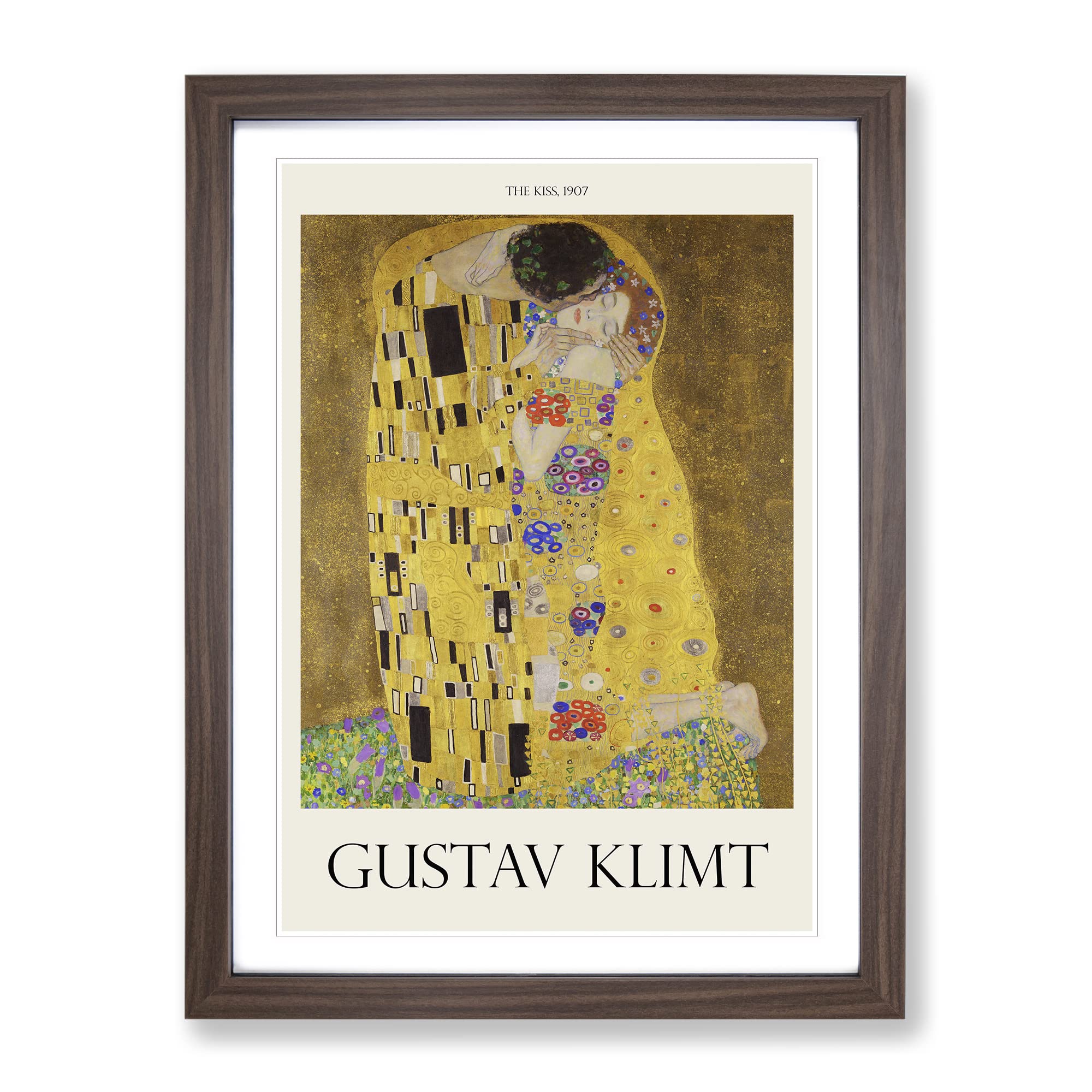 The Kiss Vol.2 By Gustav Klimt Exhibition Museum Painting Framed Wall Art Print, Ready to Hang Picture for Living Room Bedroom Home Office Décor, Walnut A4 (34 x 25 cm)