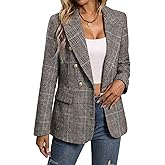 Mina Self 2026 Spring Women's Tweed Plaid Blazer Jacket - Fully Lined Fashion Business Casual Elegant Work Coat Pockets