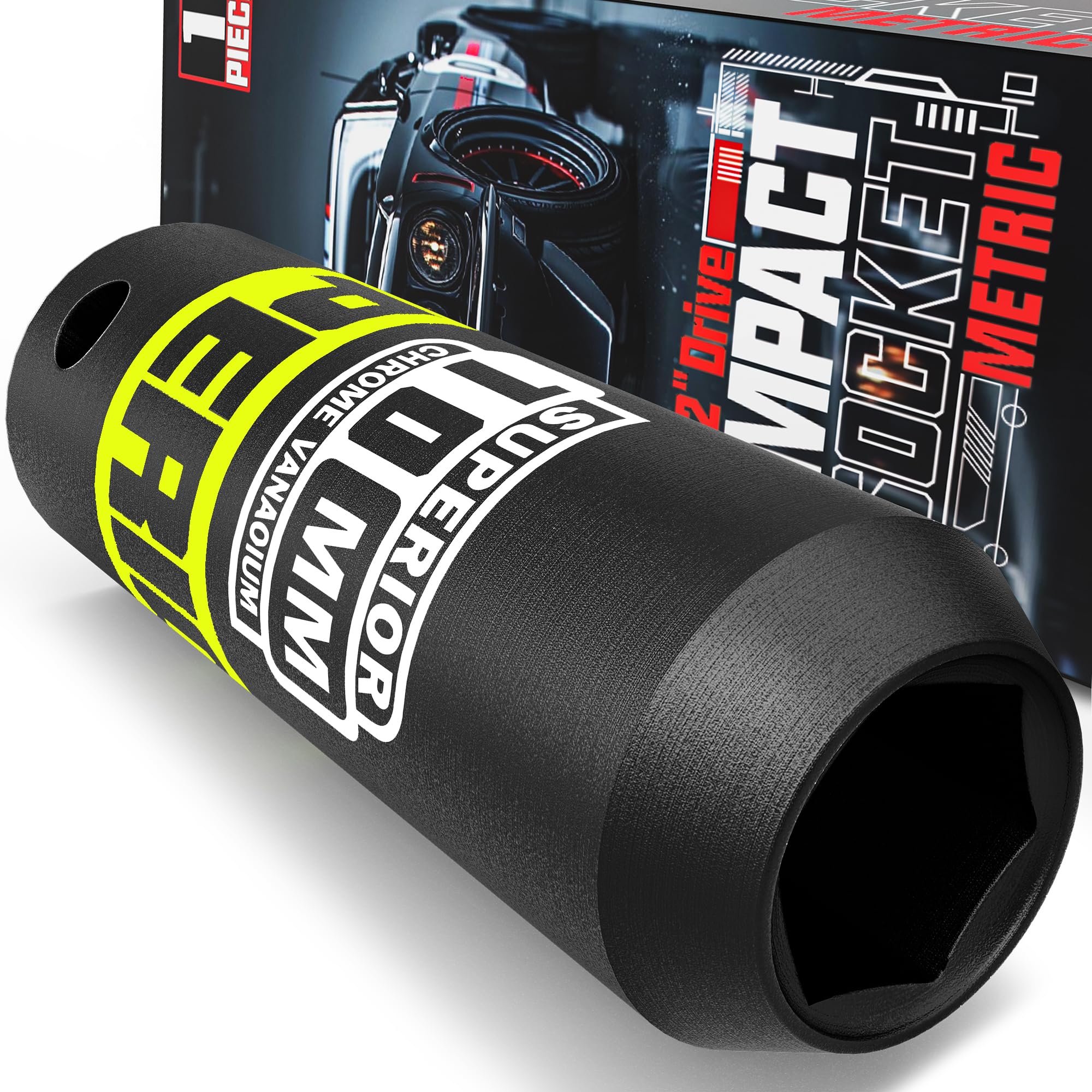 KIRXST 1/2" Drive 10mm Deep Impact Socket, 6 Point CR-V Deep Socket, 78mm Length, Auto Trucks Car Tires Repairing DIY Mechanic Tool