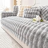 LINGKY Thick Rabbit Plush Sofa Cover 1-3 Seater Non-Slip Light Grey 90x90cm view 1