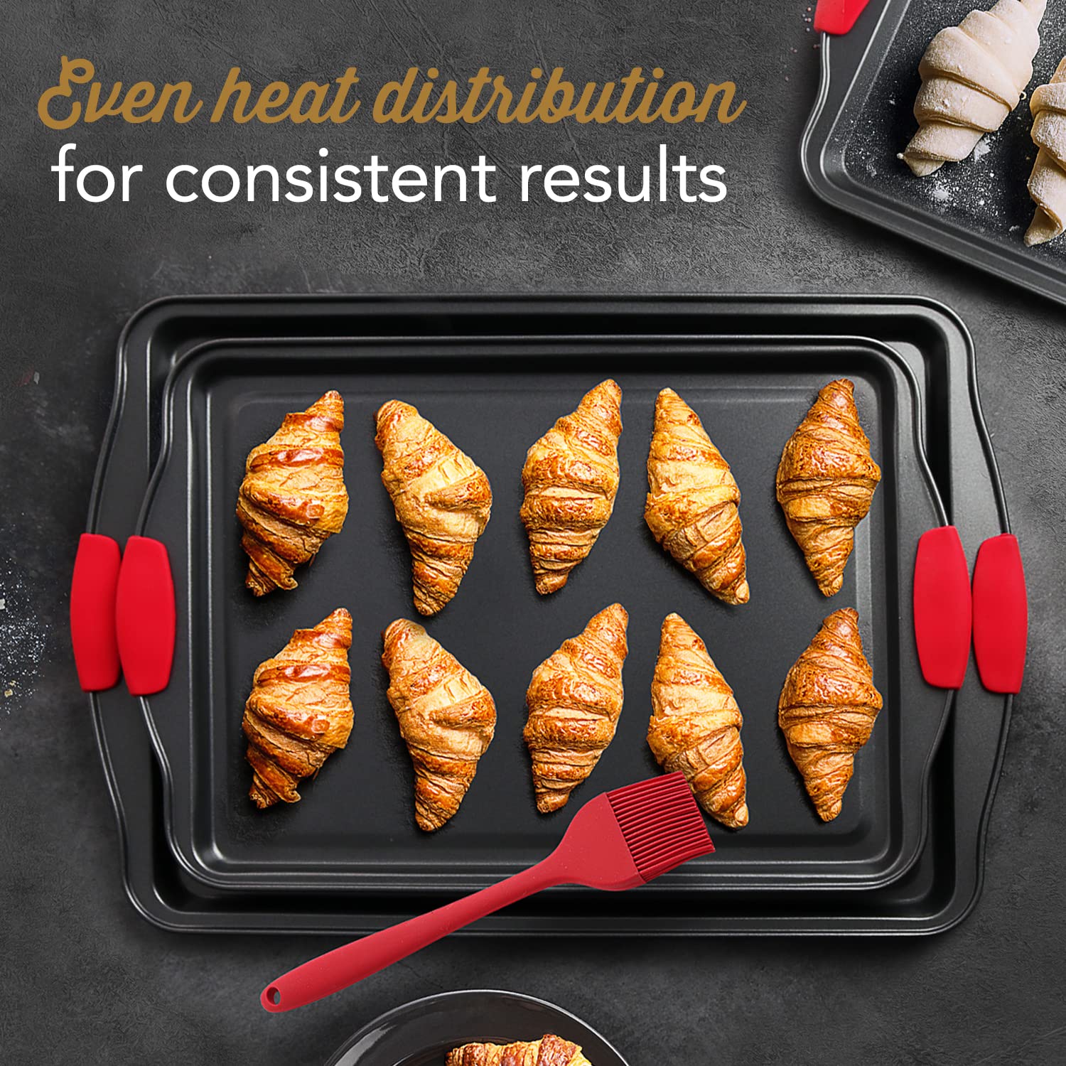 Baking Pan Set, 15 Piece Premium Baking Set, Nonstick Bakeware Sets BPA Free, Cookie Sheets for Baking Nonstick Set, Steel Baking Sheets for Oven with Muffin Pan, Cake Pan & Black Kitchen Utensils