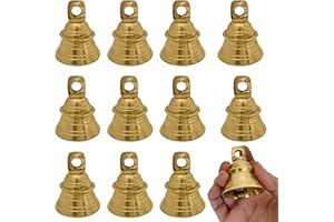 Genieland 12 Pc Set of Brass Bell with Hanging Loops Coaster Beach Decoration Item Vintage Style Indian Bell with Jingle Ring, Wedding Bell, Wedding Chimes DIY Craft Christmas Bell, Cow, Elephant Bell