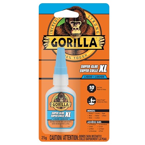 Gorilla Super Glue XL Liquid, Fast-Setting, Versatile Cyanoacrylate Glue, Anti-Clog Cap, Flow Control Formula, Clear, 25g