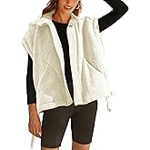 Nicfazy Fleece Vest for Women Sleeveless Button Up Fuzzy Sherpa Jacket Casual Warm Waistcoat Vest with Pockets