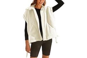 VAOYIU Women's Fleece Vest Casual Sleeveless Oversized Sherpa Jacket Button Down Vests Outerwear with Pockets