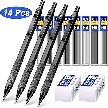 Druckbleistift Set 4 Stucke Automatische Metall Mechanische Stifte 8 Stucke Hb Bleistift Minen Austauschbare Nachfullungen Und 2 Stucke Radiergummis Fur Haus Schule Und Buro Zubehor Schwarz 0 5 Mm Amazon De Burobedarf Schreibwaren