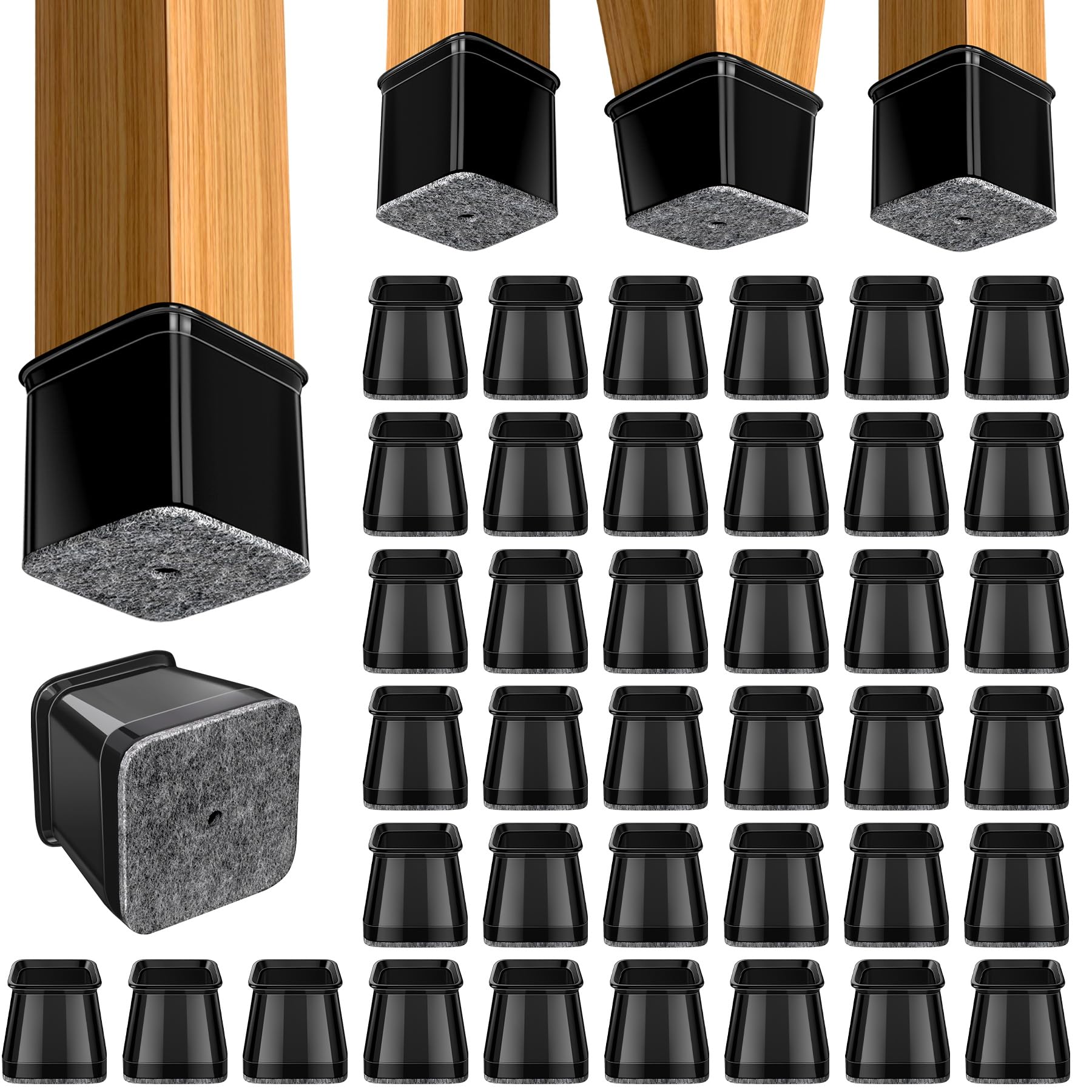 Photo 1 of BUMACO Chair Leg Floor Protectors Square Chair Leg Protectors for Hardwood Floors 40Pcs Silicone Covers to Protect Floors Square (Black-L Fit 1-1/16" to 1-5/8")