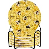 Yellow Honeycomb Drink Coasters Set of 6 - Absorbent Decorative Bar Coasters for Coffee Table Protection