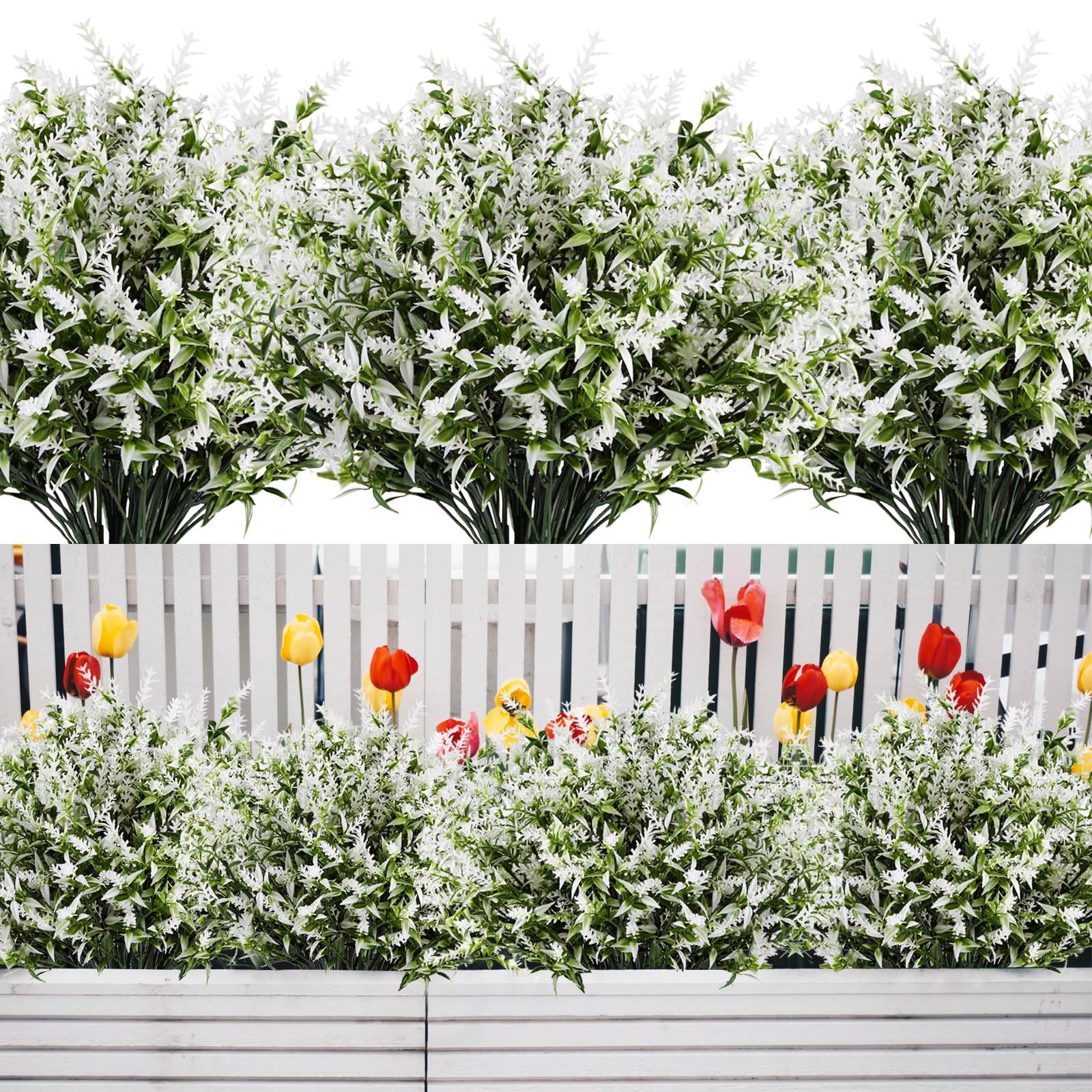 12 Pcs Artificial Lavender Flowers Bouquets Artificial Plants Outdoor Plastic Faux Flowers UV Resistant Fake Flowers Shrubs Bushes Faux Lavender for Indoor Outside Planters Home Garden Wedding Decor