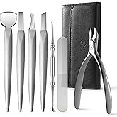 FERYES Pedicure Knife Ingrown Toenail Kit, 7 PCS Professional Pedicure Tool Toenail Grooming Kit, Top Notch Foot Blade, Super Sharp Toenail Clippers (Leather case included)