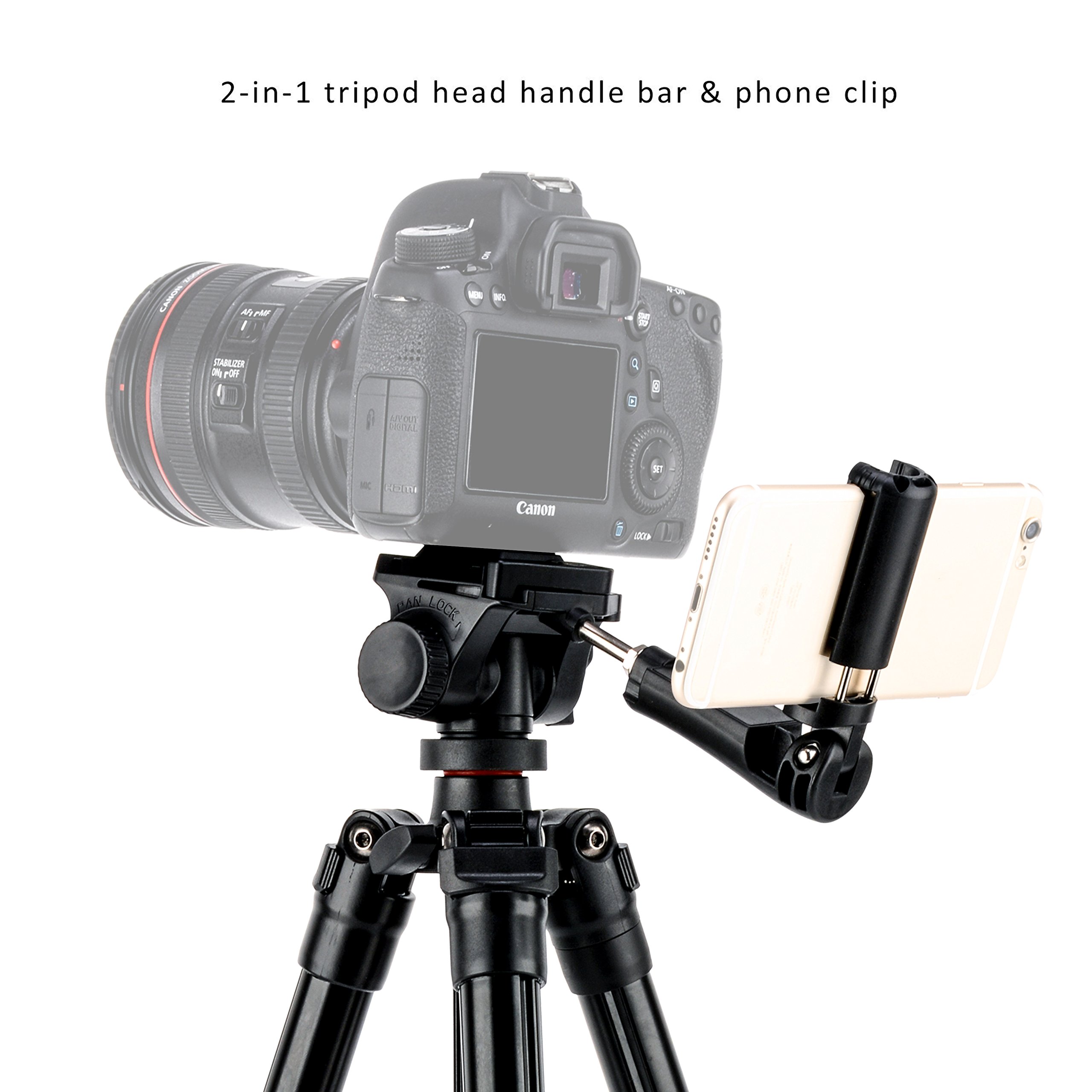 BONFOTO B73A 58inch Portable Heavy Duty Lightweight Aluminum Camera Video Tripod with 1/4\