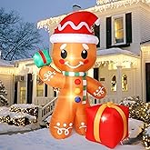 Christmas Inflatables Outdoor Decoration, 6FT Gingerbread Christmas Decorations Inflatable with Gift Box, Christmas Blow Ups Yard Holiday Decorations Built-in LED for Xmas Indoor Garden Lawn Décor