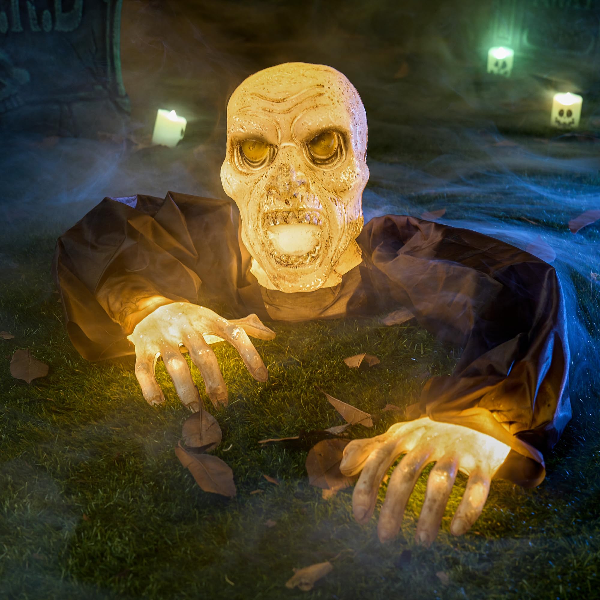 Photo 1 of JOYIN Halloween Outdoor Decoration Zombie Groundbreaker, 20.5inch Outside Halloween Light Up Zombies Decor, Scary Groundbreaker Lighted Decorations, for Graveyard Lawn Yard Haunted House Prop