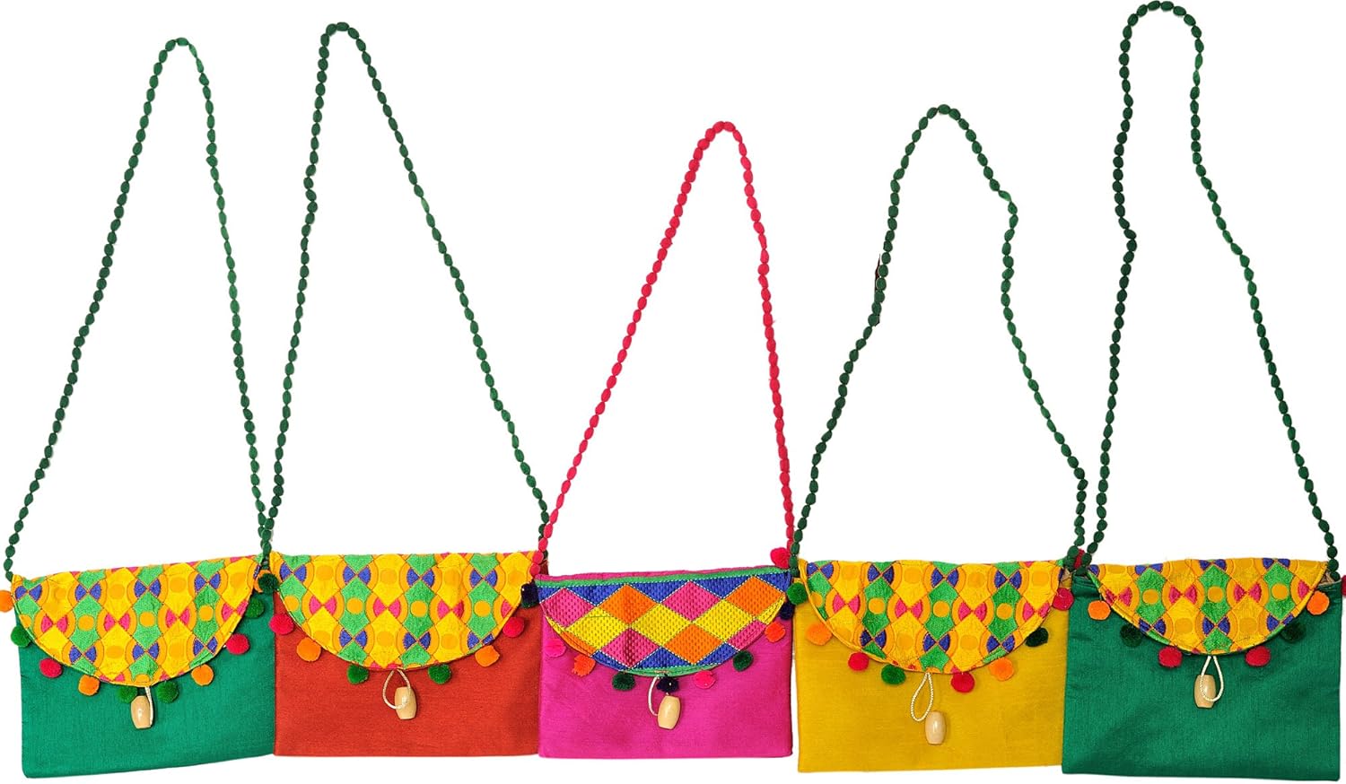 exotic india lot of five shoulder bags with embroidered front f - multi-coloured