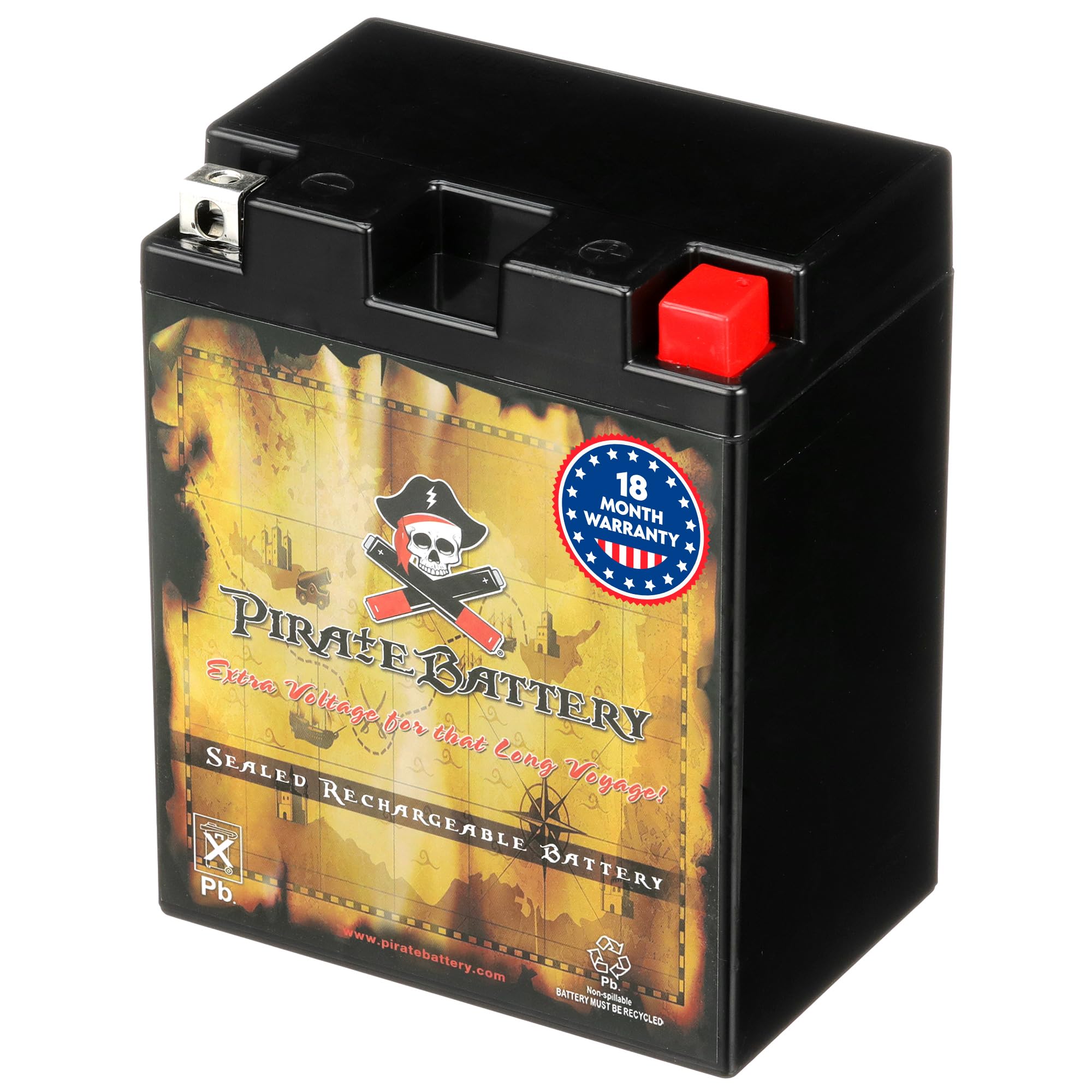 Photo 1 of Pirate Battery YB14L-A2 12V 190 CCA AGM – Maintenance-Free 14 Ah Battery for ATV, Motorcycle, Scooter, UTV, Snowmobile – T3 Nut & Bolt Terminal – Fits Polaris Sportsman 90, Honda Spree NQ50