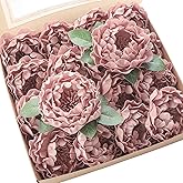 Floroom Artificial Flowers 16pcs 4" Dusty Rose Blooming Peonies Real Looking Foam Fake Peony with Stems for DIY Wedding Bouquets Bridal Shower Centerpieces Floral Arrangements Party Tables Decorations