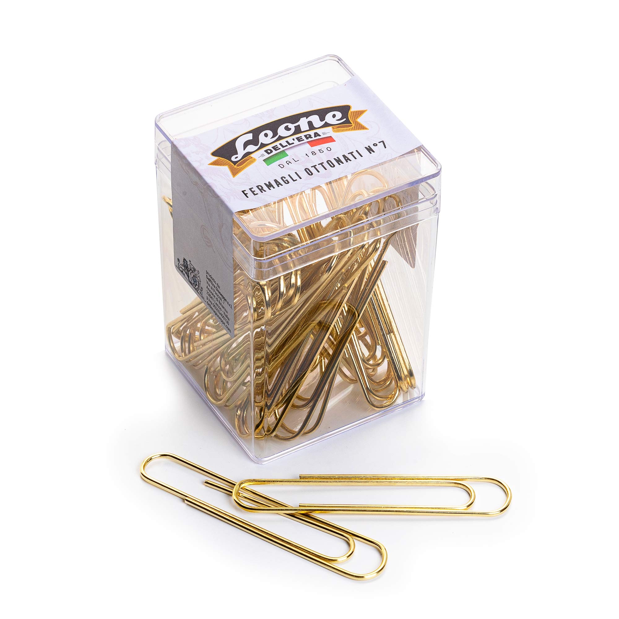 Brass Clips Leone Dell'Era No. 7 - mm. 75 - Transparent Jar 30 pcs. - Made in Italy