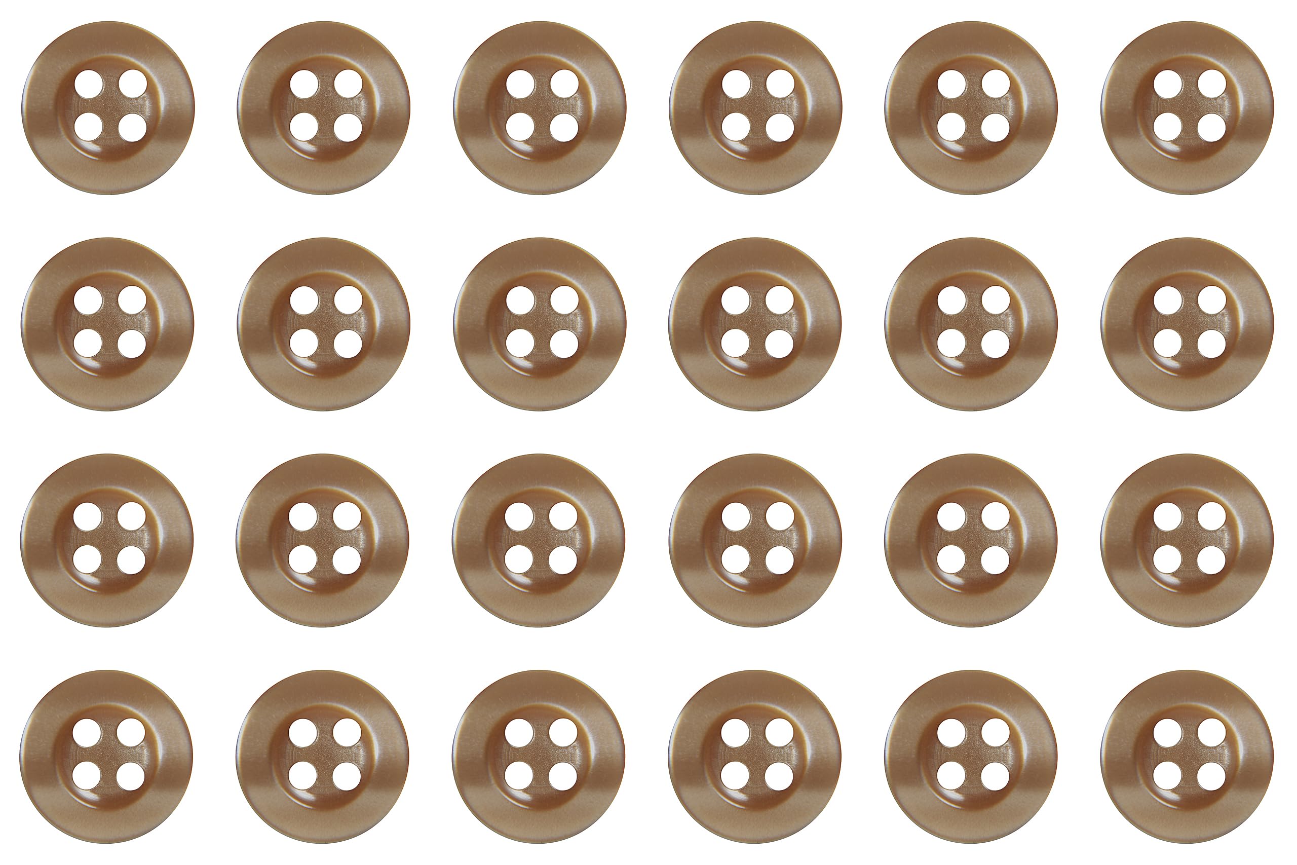 Pack of 24 Camel Brown 11mm Round Sew On Plastic Buttons for Shirts Blouses Pearlescent Flat 4 Holes 18L