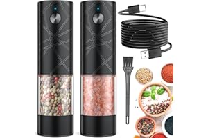 2Pack Electric Salt and Pepper Grinder Set USB Rechargeable with Warm LED Light, Adjustable Coarseness Lidaop Large Capacity Automatic Salt Pepper Mill Shakers for Kitchen, Restaurant, Upgrade Black